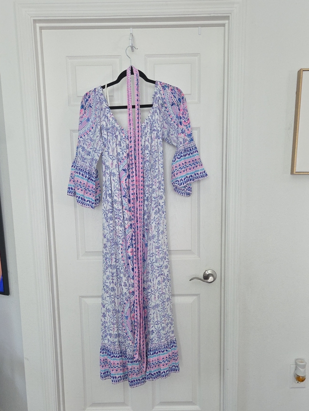 Bohemian Pink & Blue V-Neck Maxi Dress
